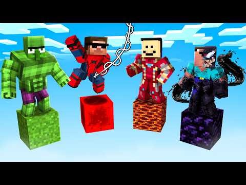 Surviving SUPERHERO ONE BLOCK Minecraft Battle...