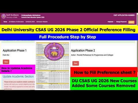DU CSAS UG 2026 Phase 2 Official Preference Filling | New Courses Added By DU | Correction in 12th