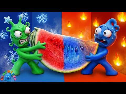 Colorful Watermelon Challenge 🍉🌈 Hot Room vs Cold Room! | Stop-Motion | Clay Mixer Heroes
