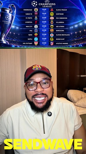 Champions League Expectation for today matches Liverpool vs Villarreal Man City vs AEK PSG VS BARCELONA Stuttgart vs Atletico Use KOMBO to Reg on @Sendwave #championsleague