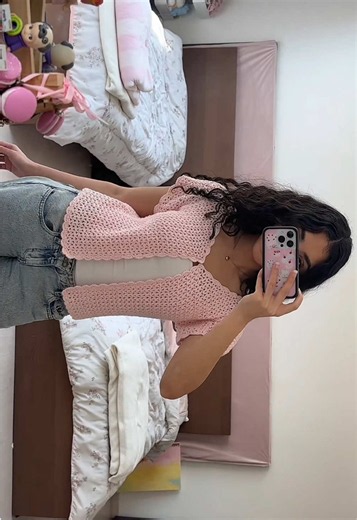 crochet a cute pink cardigan with me and my cats 🫶🏼🧚🏻 featuring bishou and bree! #crochetcardigan #crochettop #crochet