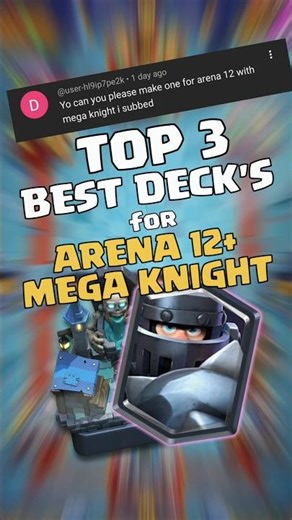 TOP 3 BEST DECK'S for ARENA 12+ MEGA KNIGHT 🦘#clashroyale @user-hl9ip7pe2k