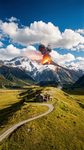 Volcano Eruption Behind the Mountains 🌋🔥