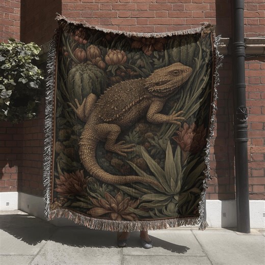 Horned Lizard Tapestry With Desert Botanicals; Western Wildlife Woven Blanket - Etsy