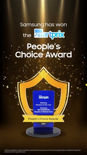 Celebrate innovation with the winner of the 2025 Smart Prix People’s Choice Award – The #BespokeAIWasherDryer! Get one today and experience convenience. #Samsung | Samsung