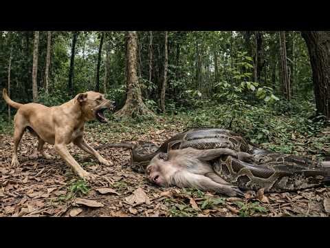 Brave Dog Rescues Baby Monkey from Giant Python Attack