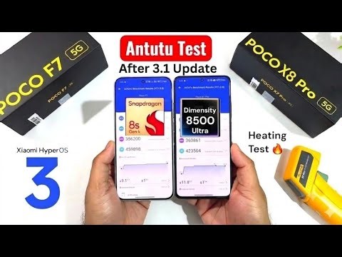 Poco F7 vs POCO X8 Pro Antutu Test After Update Heating Test 🤔🔥🔥 