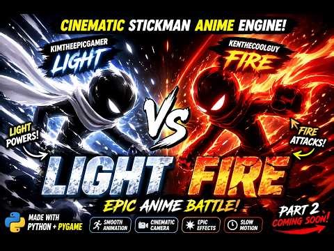 KIM VS KEN: LIGHT vs FIRE — Cinematic Stickman Anime Engine (Python + Pygame | Anime Fight System)