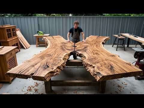 A Brilliant Woodworker’s Idea Turned Two Curved Wood Slabs Into a Masterpiece!