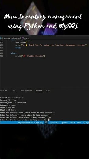 Mini Inventory & Sales Management System in Python + MySQL | #shorts #PythonProject