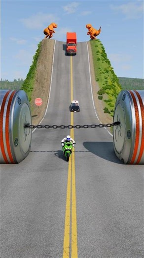 Cars & Ambulance Van vs Chained Hydraulic Crush - BeamNG.drive