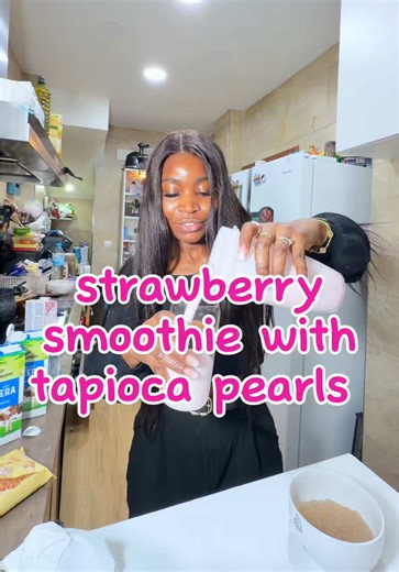 Making a strawberry smoothie but with a twist 🍓✨ adding tapioca pearls because why not? easy, creamy, and perfect if you love boba-style drinks at home 🧋 save this for later and try it #strawberrysmoothie #smoothierecipe #homemadedrinks #bobalover #easyrecipes