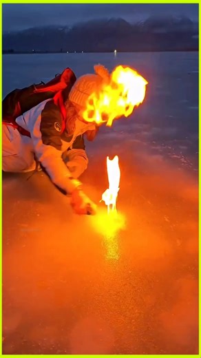 Fire on ICE?! 😳🔥❄️Looks impossible… but it’s actually methane gas burning! 🤯