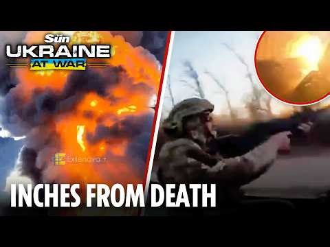 Moment Russian drone flies INCHES from Ukrainian troops as Putin’s key oil depot is BOMBED