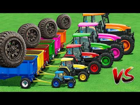 Mini vs GIANT TRACTORS! MEGA WHEELS vs DEEP MUD CHALLENGE!