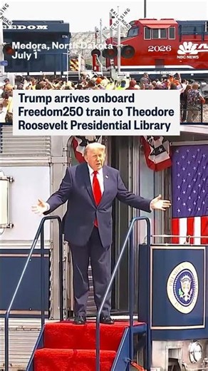 Trump arrives onboard Freedom250 train to Theodore Roosevelt Presidential Library