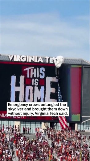 Skydiver crashes into scoreboard during Virginia Tech game
