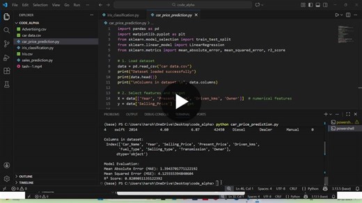 “I built a Car Price Prediction model using Python and Scikit-learn. The model uses features such as year, present price, driven kilometers, number of owners, fuel type, transmission, and selling… | Harshini Manoharan