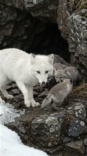 #Arctic Fox Mother fights to save her cubs when spring meltwater suddenly begins flooding their den