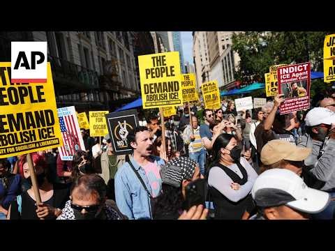 Protestors march in New York after an ICE officer shot a man while making an arrest