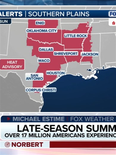 SCORCHING TEMPS 🥵: The extreme heat that's been plaguing the Central U.S. from Dallas to St. Louis continues through the weekend, locking in conditions reminiscent of mid-summer for millions of people. This follows the warmest summer on record across the Lower 48. #heat #hotweather #CentralUS #foxweather