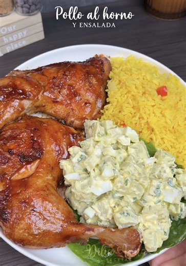 Aquí les dejo la Receta Del POLLO AL HORNO CON SALSA BBQ ✨ y la ENSALADA DE PAPA CON HUEVITO 😋 #PolloAlHorno #PolloAlHornoConSalsaBBQ #EnsaldaDePapa #RecetasFaciles #IdeasDeComida