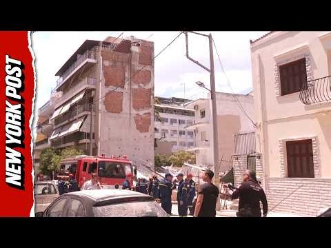 Search for Survivors After 4-Story Apartment Building Collapses in Athens