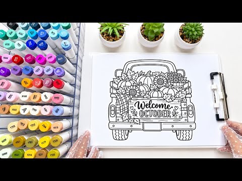 Fall Coloring ASMR | Autumn Truck & Pumpkin Coloring with Markers