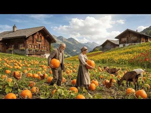 Poultry and Livestock Farming - Pumpkin Harvesting - Beautiful Countryside Life.