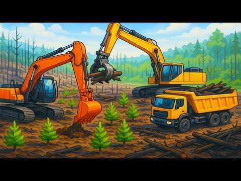 Forest Rescue Excavators Rebuild The Green Forest! 🌲🚜 | Construction Vehicles Animation