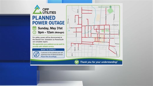 Opp Utilities announces planned power outage at the end of May