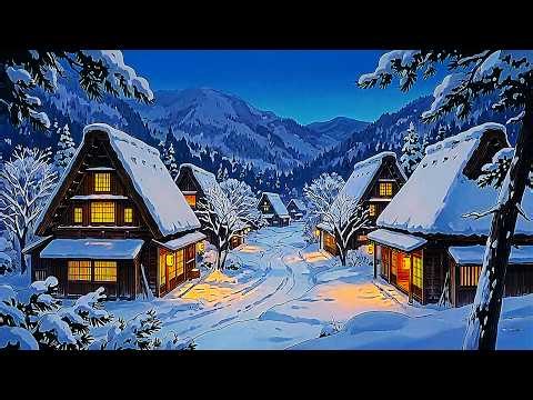 Snowy Village at Night ❄️ Cozy Anime Winter Ambience