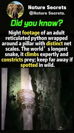 Giant reticulated python coiled on pillar at night #animalfacts #ihavethisthingwithplants