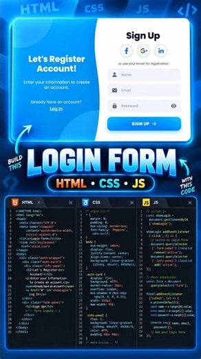 Animated Login & Signup Form Using HTML CSS JavaScript | CSS Project for Beginners #shorts