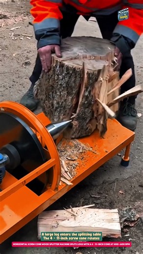 Horizontal Screw Cone Wood Splitter Machine Splits Logs with a 4 × 11-Inch Cone at 400–600 RPM