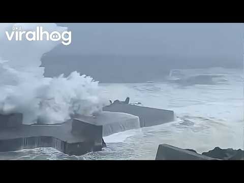 Izu Oshima Pounded by Giant Waves as Typhoon Jangmi Strikes || ViralHog