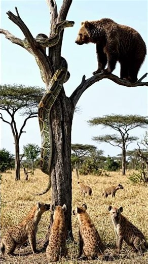 Trapped! Bear & Giant Python Surrounded by Hyenas 😱🐻🐍 #shorts