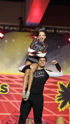 The creativity in these stunts!! 😍👏 American Cheer SR RED leads the way in the L4 Senior Coed Small division at #SpiritSportsGrandNationals! 🇺🇸 Be sure to follow along with this talented division tonight on #VarsityTV! | Varsity All Star