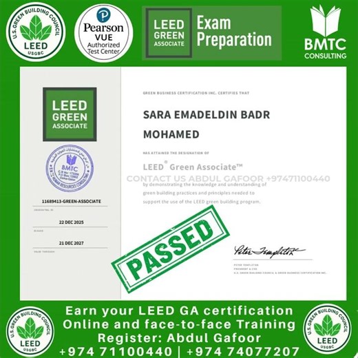 Congratulations Ms. Sara Emadeldin Badr Mohamed | LEED Green Associate Certified!