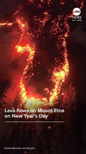 A drone captured stunning footage of lava flowing from a fissure on Italy's Mount Etna on New Year's Day. https://abcnews.visitlink.me/zZ-yQ- | ABC News