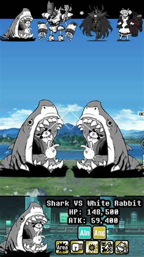 BOSS Mega Shark VS White Rabbit The Battle Cats ボス：メガシャーク vs ホワイトラビット（にゃんこ大戦争）