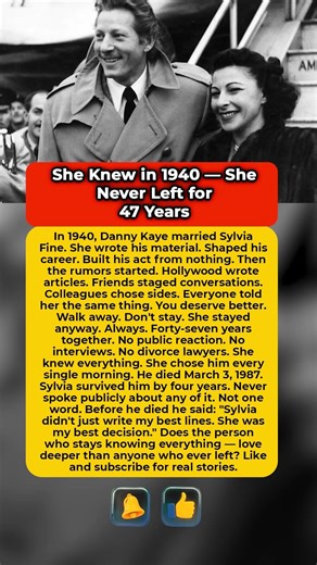 She Knew in 1940 — She Never Left for 47 Years #DannyKaye #love #loyalty