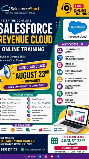 Salesforce Revenue Cloud Training |Admin + Development + LWC | Free Demo Class 23rd August Onwards 🚀