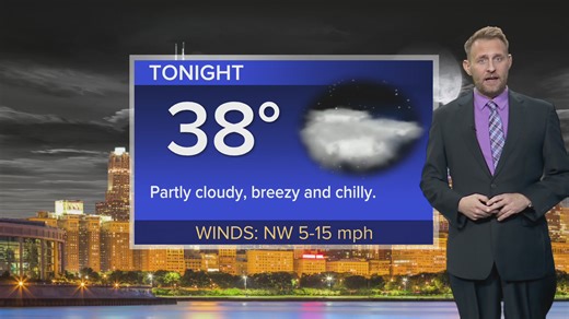 Tonight: Partly cloudy, breezy and chilly