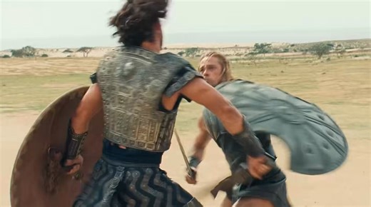 Brad Pitt and Eric Bana trained for six months to prepare for their duel in "Troy" (2004). They had to work out for intense sword fighting and combat choreography. They had agreement: for any real hits: $50 for a light blow and $100 for a hard one. Pitt owed Bana $750.