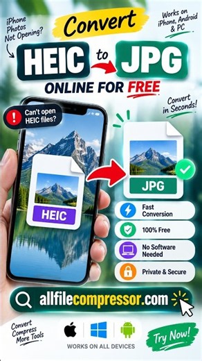 How to Convert HEIC to JPG Online for Free | No Software Needed | AllFileCompressor #shorts