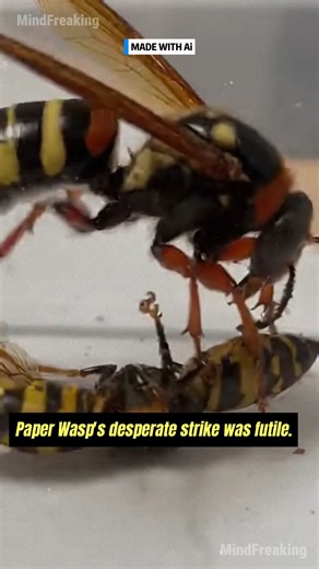 The apex predator, the Cicada Killer, enforces its evolutionary mandate against the striped Paper Wasp. Observe the lethal precision of this mandibular finality. #CicadaKiller #WaspWar #PrimalTerror #LethalPrecision #SurvivalMode #fblifestyle ⚙️ AI-generated dramatization — No real insects or creatures are involved in these visuals. | MindFreaking