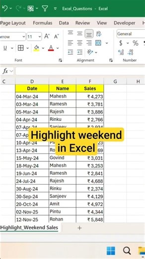 How to highlight weekends in Excel!🔥 | Highlight Sat & Sun Only |
