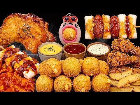 ASMR ASMR GOOBNE GRILLED CHICKEN & SPICY TTEOKBOKKI 🍗🔥 Garlic Cream Baguette Balls