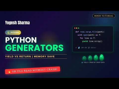 Python Generators Explained in Hindi 🔥 | yield vs return | GB File Read Without Crash! #python